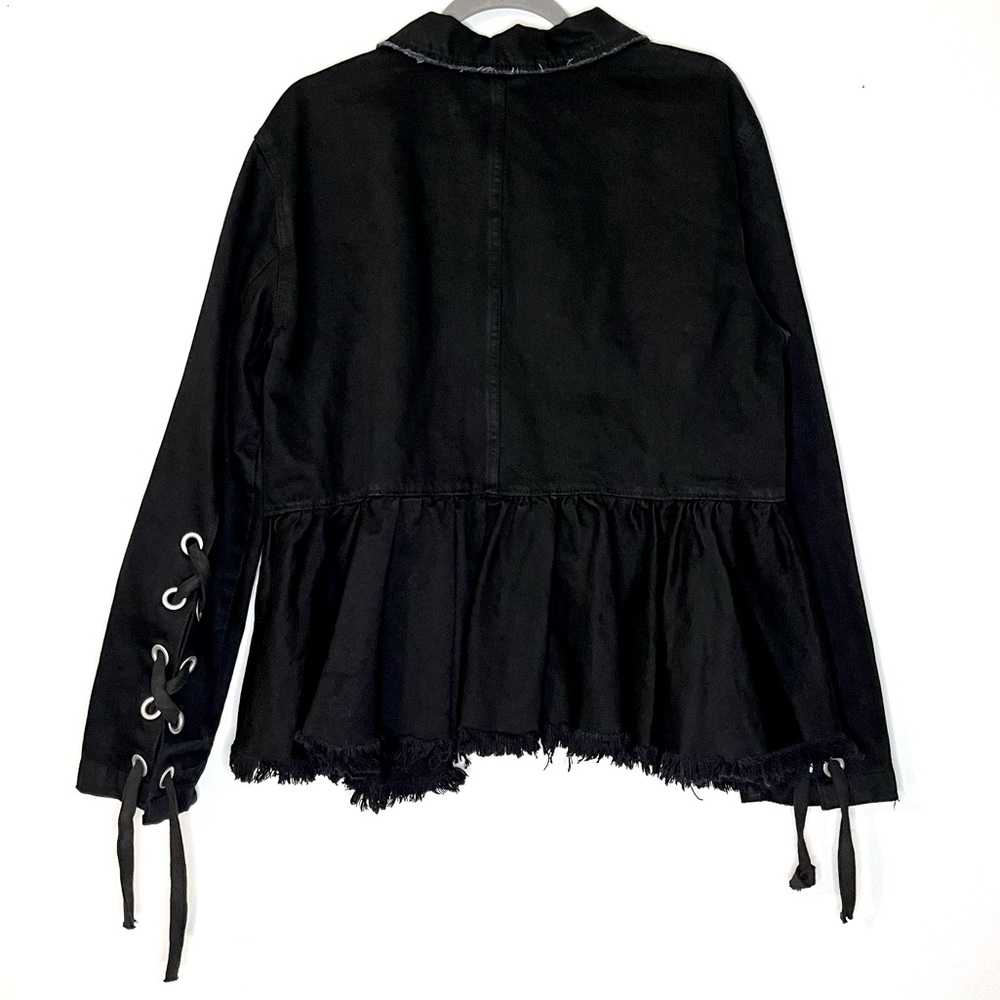 Free People Black Raw-Edge Denim Jacket with Side Tie Details NWT - Picture 7 of 16